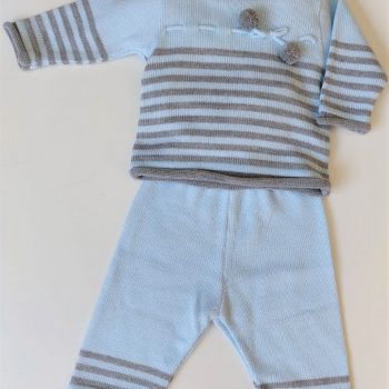 Conjunto bebé niño de punto en celeste con gris